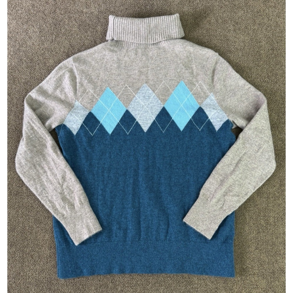 Lands' End Women's 100% Cashmere Turtleneck Sweater Petite L (14-16) Argyle Knit - Picture 2 of 9